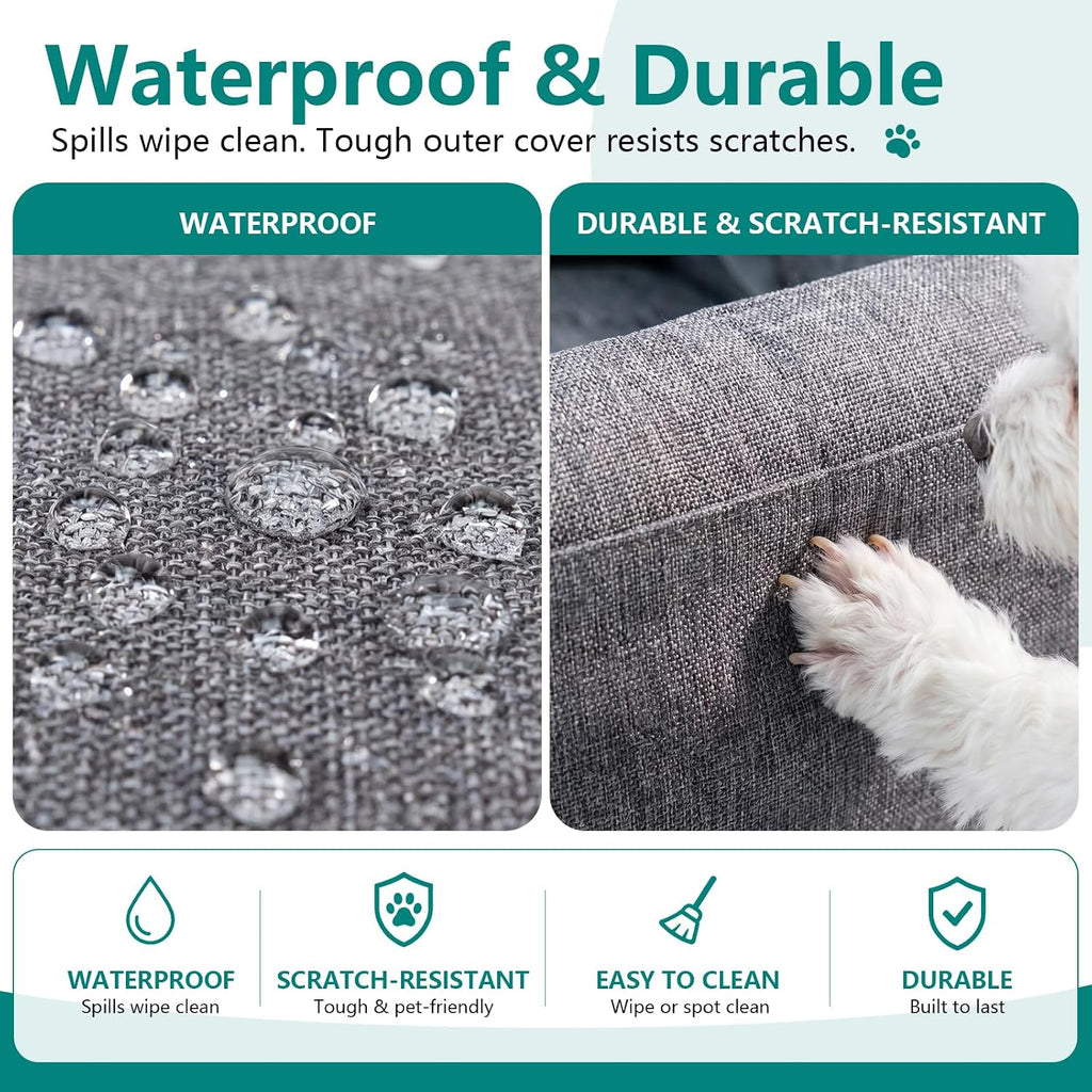 Waterproof Dog Car Seat for Small Dogs, Inflatable Pet Booster Seat with Dual Safety Straps, Portable Dog Travel Bed with Storage Pockets, Washable Cover & Cushion, Grey