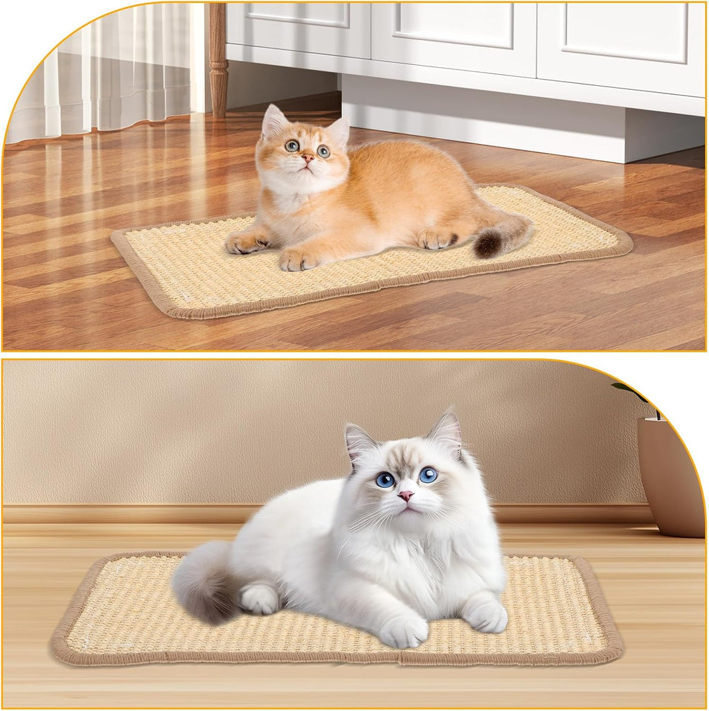 4 Pcs Sisal Cat Scratching Mat, 15.7 x 7.9 Inch Horizontal Scratching Pad with Adhesive Tape, Furniture Protector for Sofa Carpet Floor and Indoor Cats, Beige