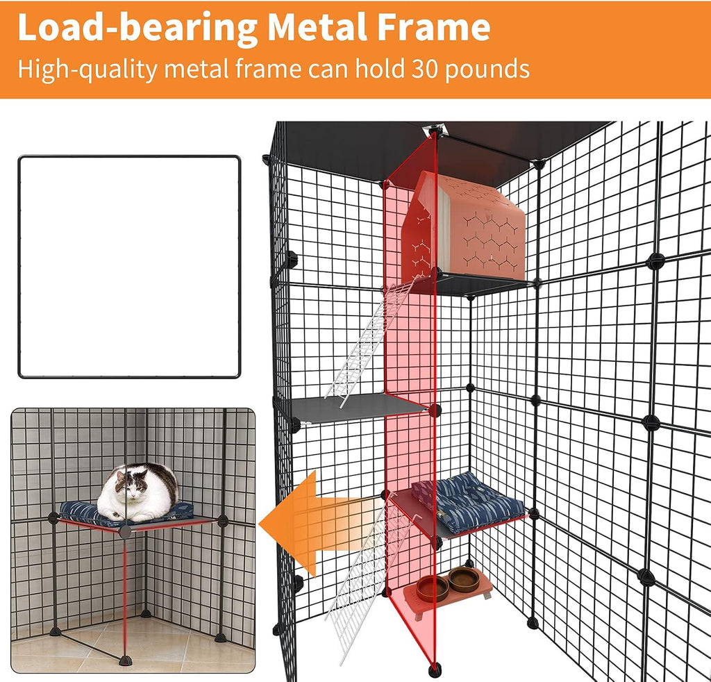 Oneluck Extra Large Cat Cage,4-Tier Catio, DIY Metal Cat Enclosure with Platforms,55 Inch Indoor Cat Cage for 1-3 Cats, Indoor Cat Playpen for Cats Rabbits Small Animals