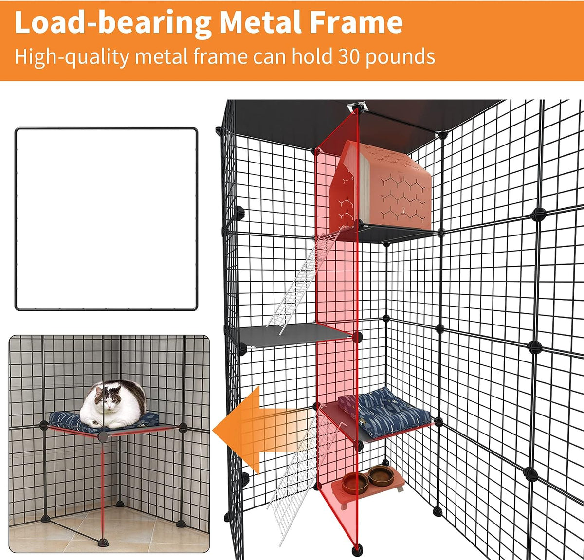 Oneluck Extra Large Cat Cage,4-Tier Catio, DIY Metal Cat Enclosure with Platforms,55 Inch Indoor Cat Cage for 1-3 Cats, Indoor Cat Playpen for Cats Rabbits Small Animals
