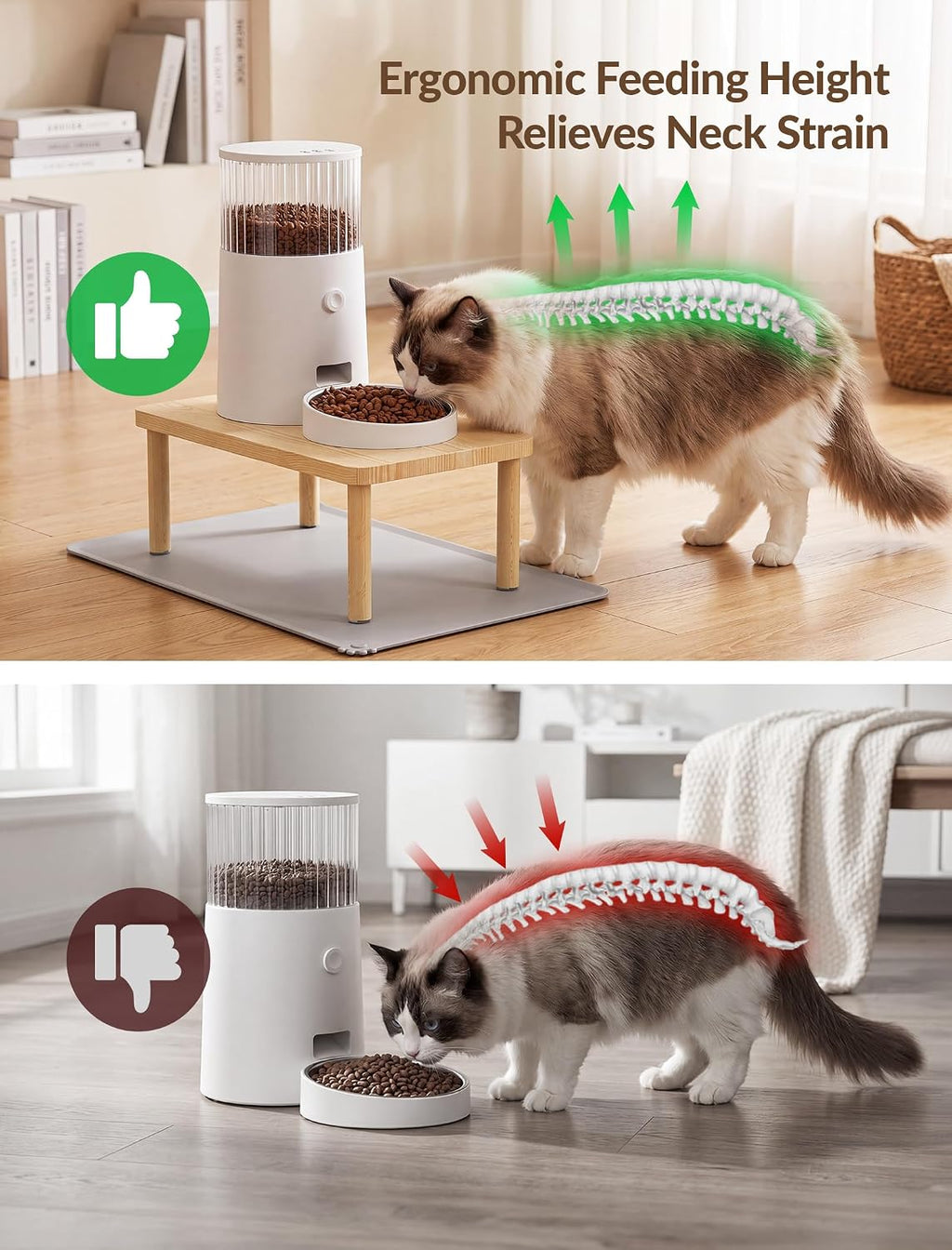 NiHome Cat Feeder Stand, Adjustable Height Wood Cat Food Table with Mat