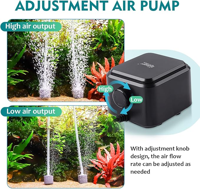 hygger Quiet <30dB Aquarium Air Pump, Adjustable Low Decibel Oxygen Fish Tank - Image 3