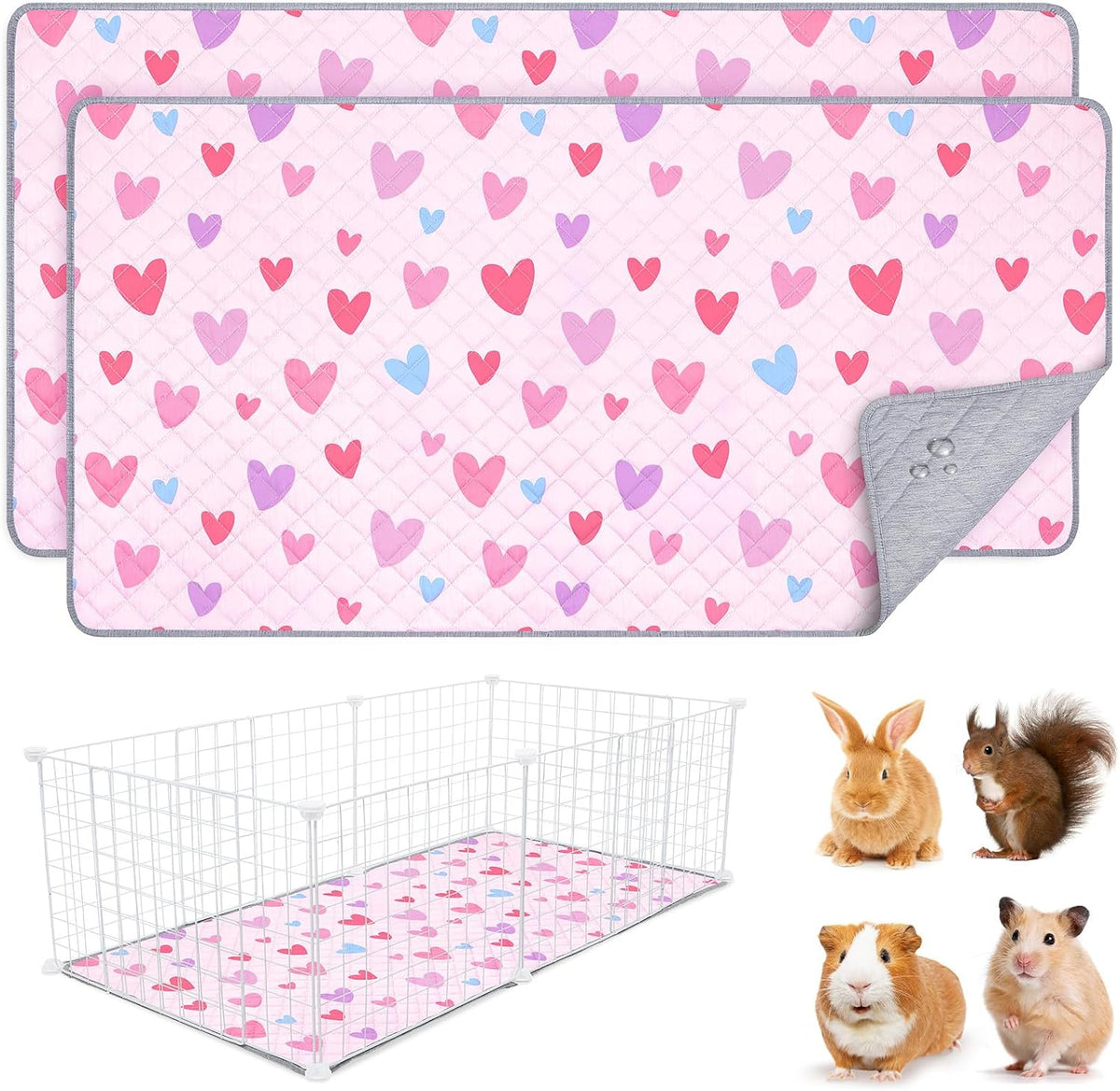 2 Pack Guinea Pig Bedding, Washable Guinea Pig Cage Liner Reusable Guinea Pig Mat Waterproof Guinea Pig Bedding for Cage, Super Absorbant Guinea Pig Pee Pads for Small Animals Hamster Rabbit Squirrel