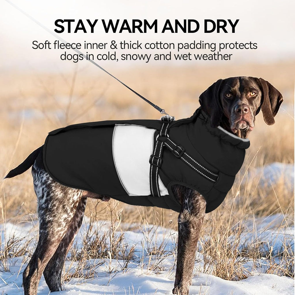 Dog Winter Coat Waterproof Dog Jacket with Harness for Medium Dogs