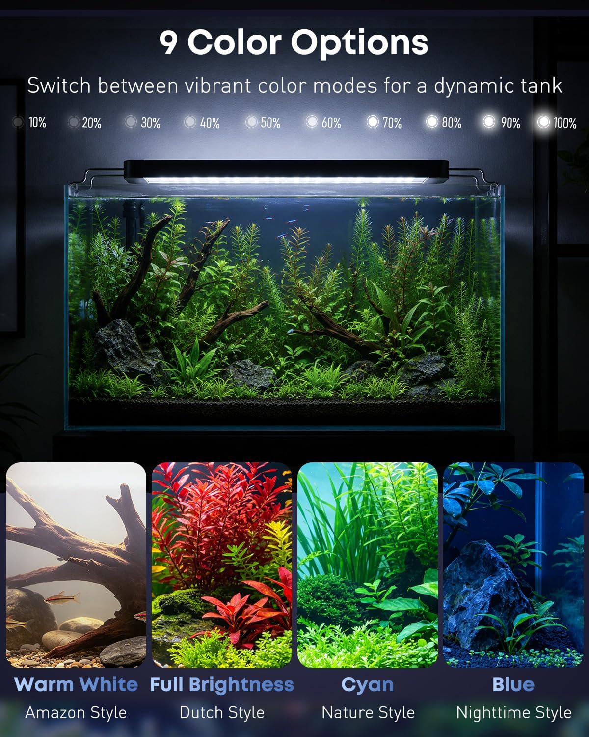 Pawfly 17W 24/7 Planted Aquarium LED Light for 12" to 18" Fish Tanks, Extendable Fish Tank Light with Timer & Full Spectrum (White/Blue/Red/Green), D/N Mode, Dimmable, Aquarium Grow Light for Plants