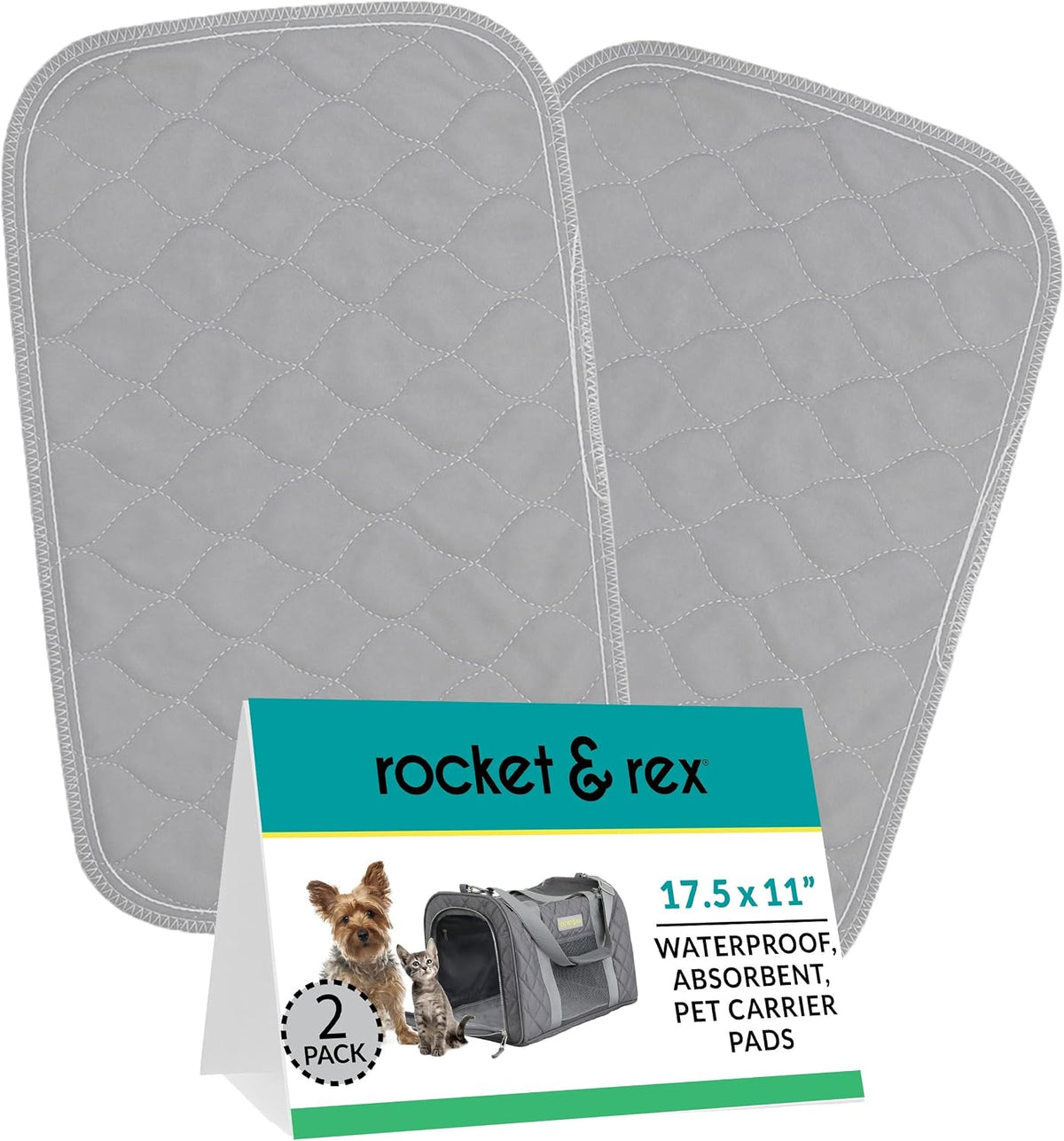 rocket & rex Washable Cat & Dog Carrier Pad, Reusable Liner Insert (2pk)