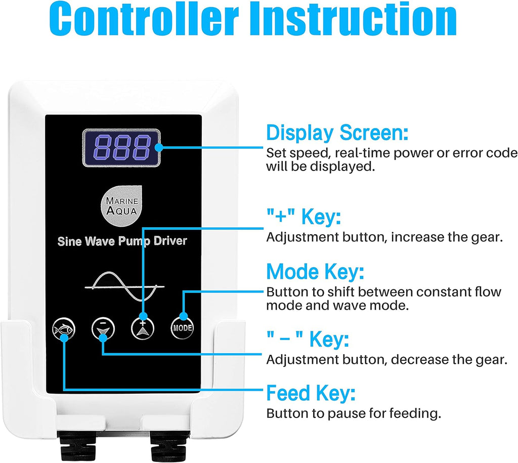 Orlushy Silent Swirl Controllable DC Aquarium Pump with Wave Function/Mode and sine Ultra Quiet Controller for Salt/Freshwater Coral Reef Fish Tank Sump Circulation