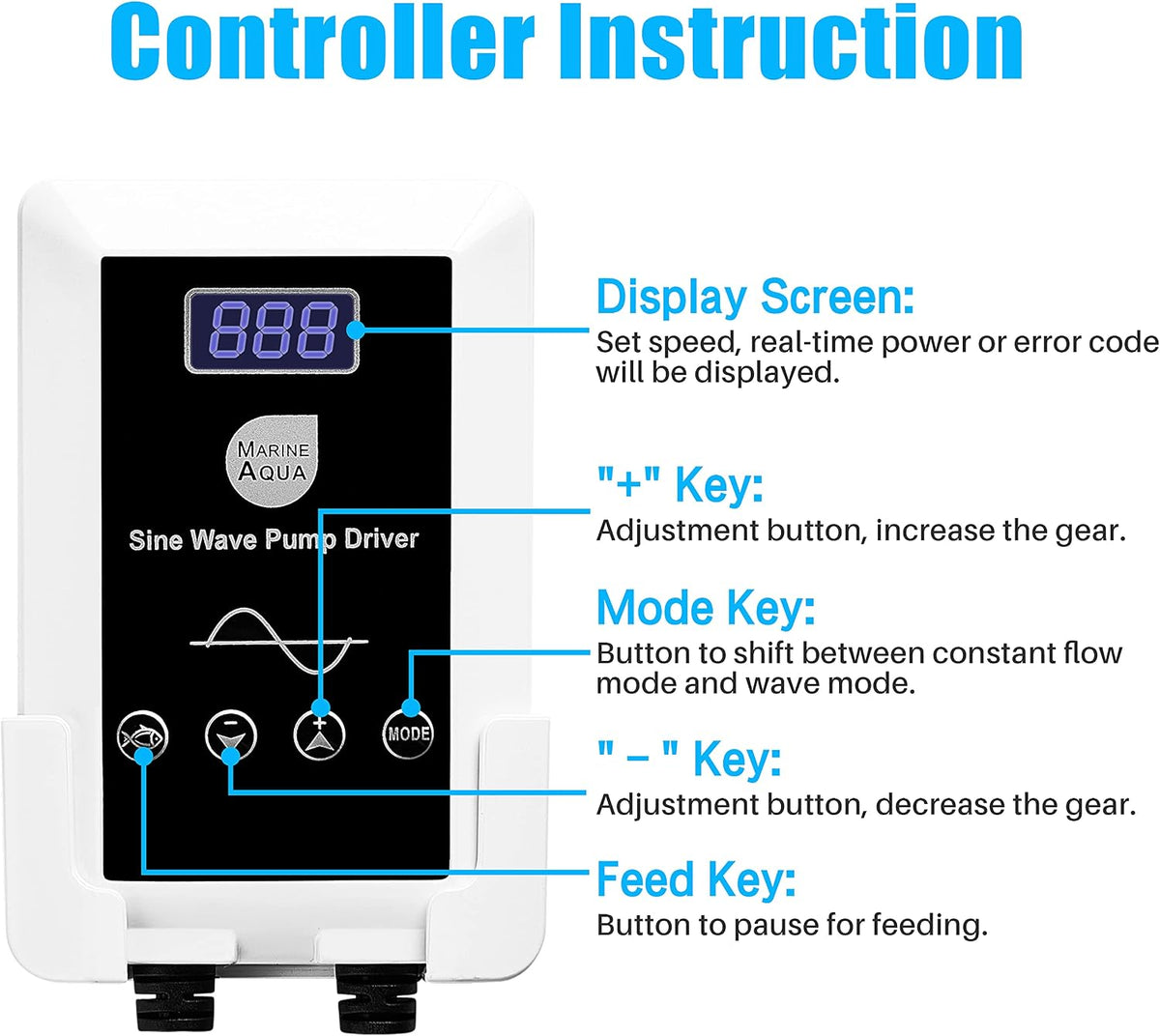 Orlushy Silent Swirl Controllable DC Aquarium Pump with Wave Function/Mode and sine Ultra Quiet Controller for Salt/Freshwater Coral Reef Fish Tank Sump Circulation