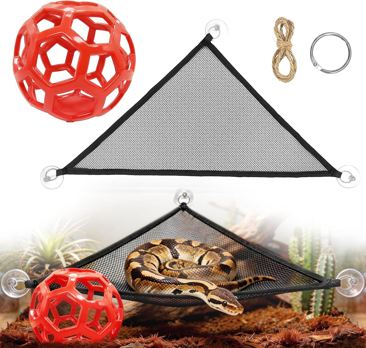 Snake Enrichment Toys,Ball Python Tank Accessories with Snake Climbing Accessories Hammock, Lizards Toy Activity Ball,Reptile Climbing Toys for Crested Gecko Bearded Dragon