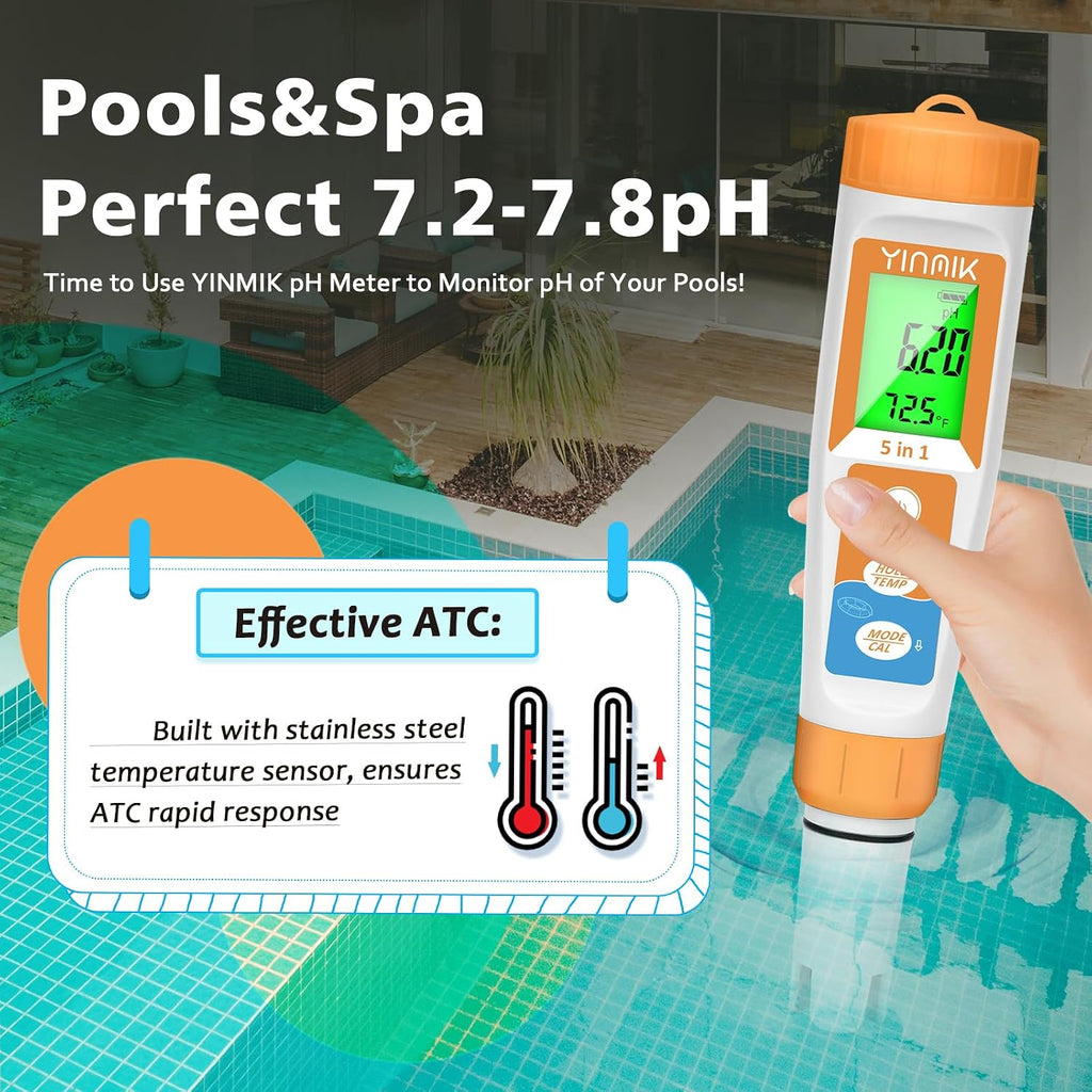 YINMIK Pool Salt Tester New Update 5 in 1 pH TDS EC Salinity Meter