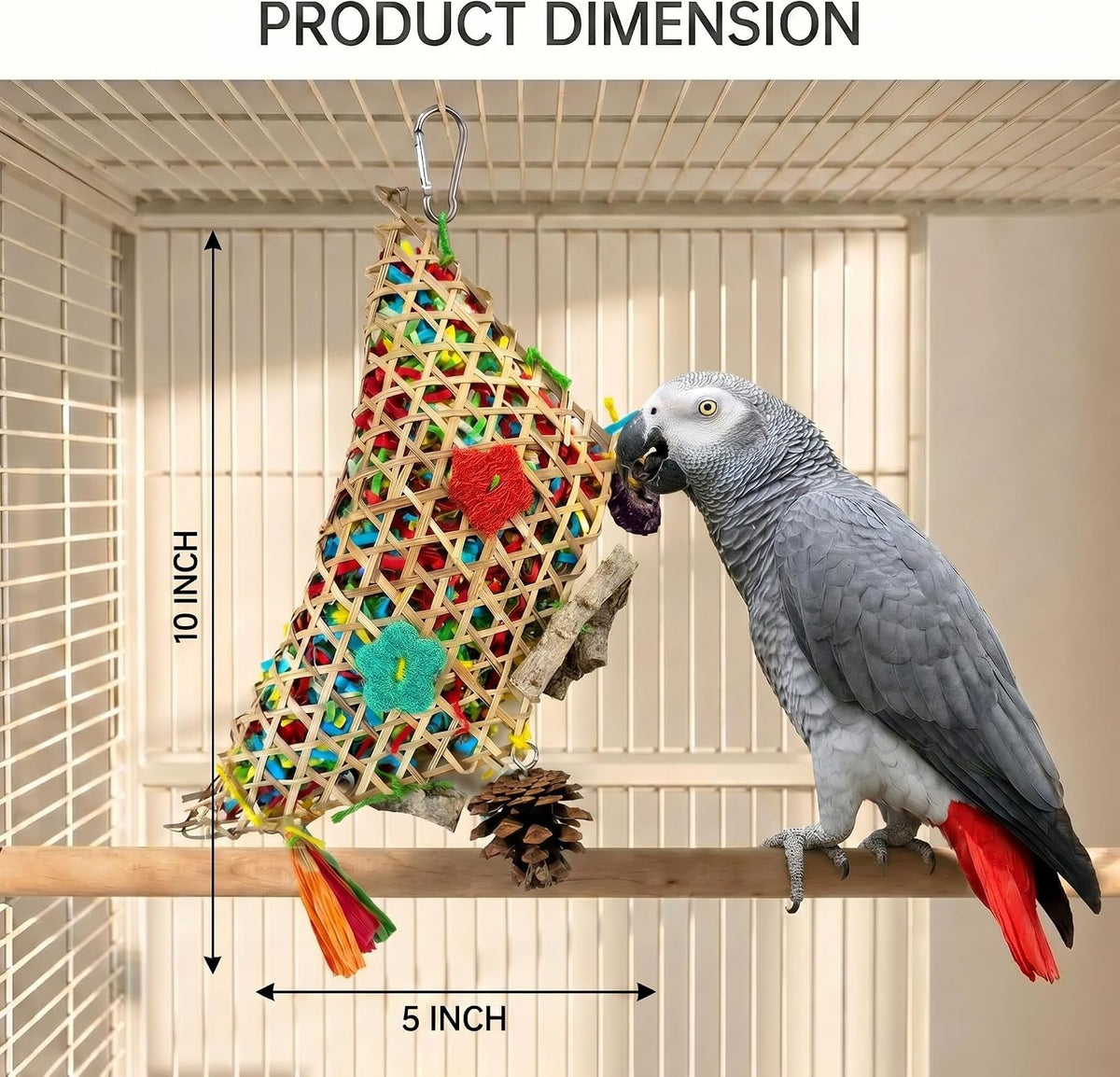 Parakeet Chewing Hanging Toy, Parrot Beak Toy Bird Foraging Toys with Natural Wood & Bamboo Shell, Cage Bite Toy for Small Parrots, Safe Bird Chewing Toys for Cockatiels Conures Lovebirds
