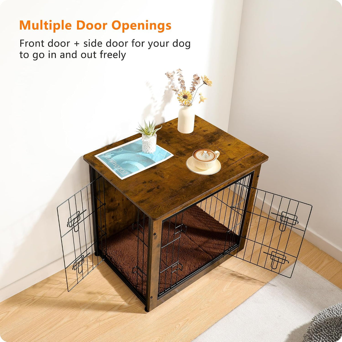DWANTON 27" Dog Crate Furniture, Dog Kennel Indoor, with Waterproof Cushion