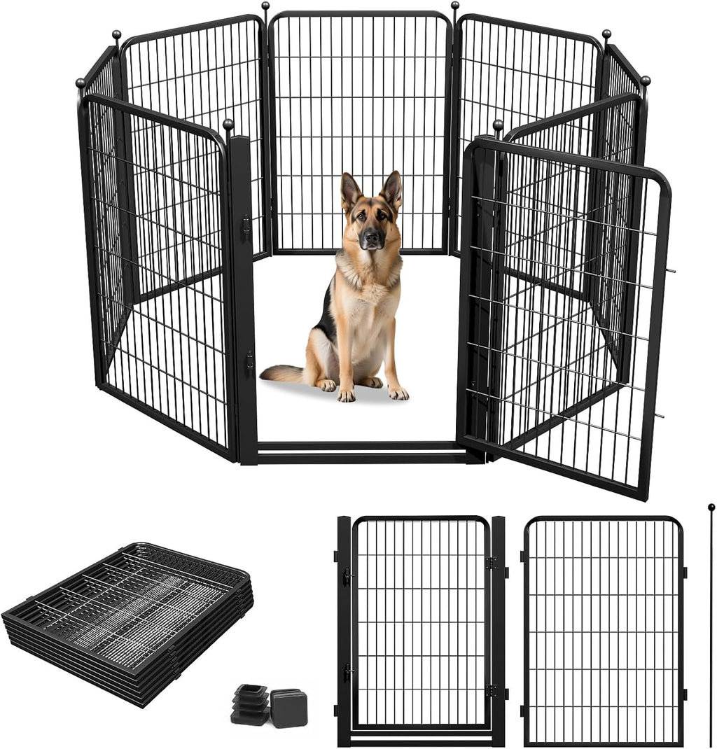 Dog Playpens Extra Wide Gate, 40" H 8 Panels Low Threshold Puppy Playpen Heavy Duty Dog Pen, Dog Playpen Outdoor for Yard RV Camping, Black