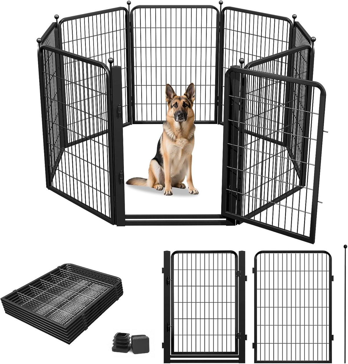 Dog Playpens Extra Wide Gate, 40" H 8 Panels Low Threshold Puppy Playpen Heavy Duty Dog Pen, Dog Playpen Outdoor for Yard RV Camping, Black