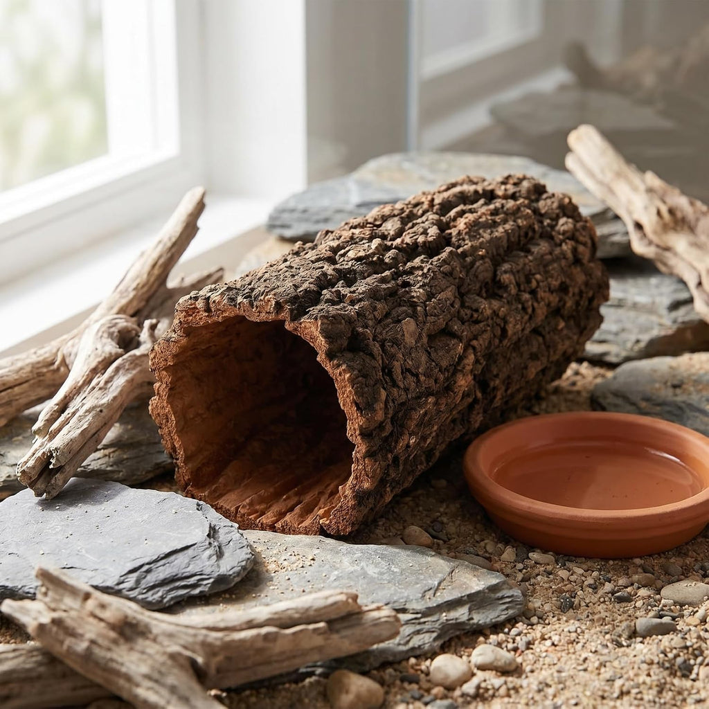 DECHOUS Natural Cork Bark Reptile Hide, 7.9 Inch Hollow Log Cave