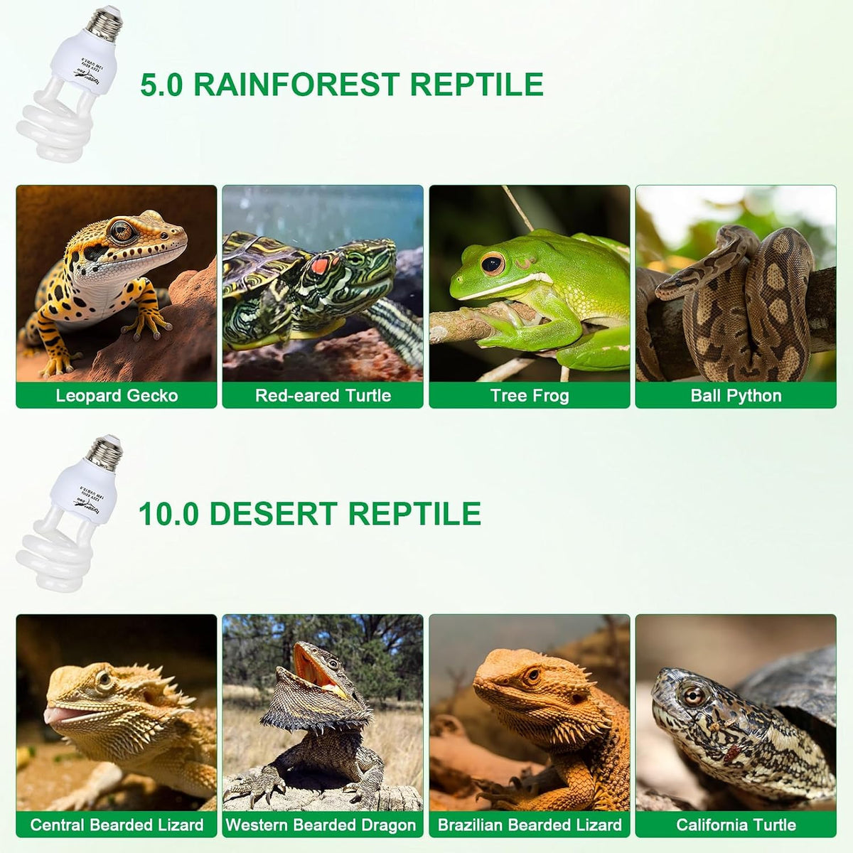 UVB Bulb 5.0 UVA UVB Reptile Light Bulb, 13W UVB Light for Reptiles UVB Lamp for Turtle Frog Snake Chameleon Ball Python Iguana Tank