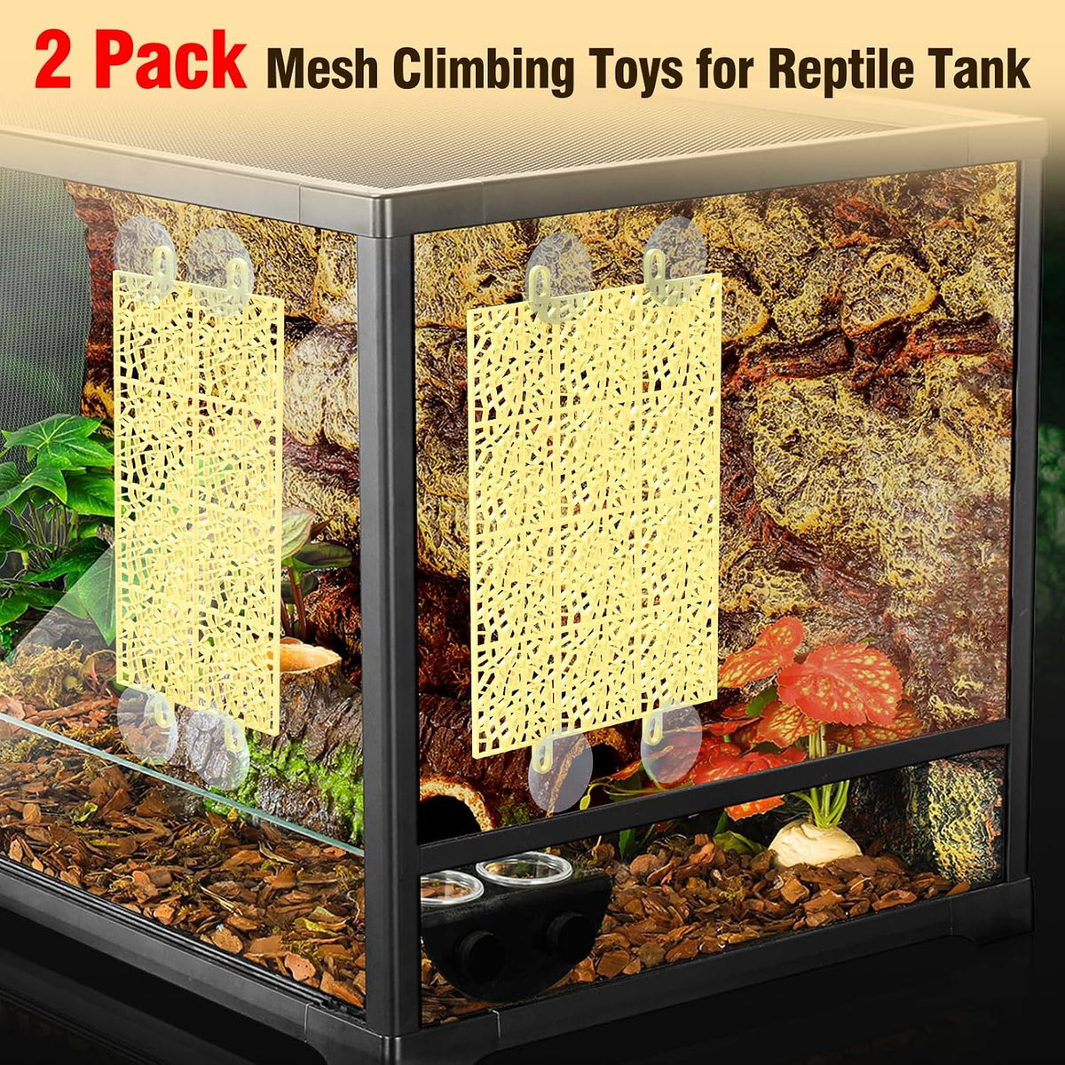 Hermit Crab Climbing Wall Set – 2 Pack Mesh Ladder Climbing Toy for Hermit Crabs, Gecko, Spider and Reptile Pets Tank Accessories Enrichment Habitat Decor for Climbing, Exercise and Exploration