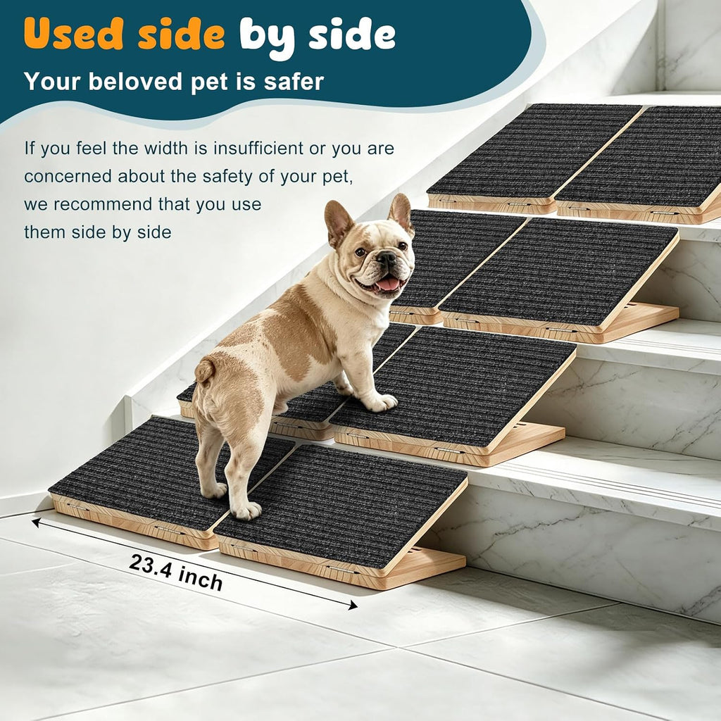 4-Pack Small Dog Ramp for Stairs, Adjustable Gentle Low-Angle Wooden Pet Stair Wedges, Non-Slip Carpet Surface, No Assembly Portable Sturdy Pet Steps for Small Dogs, Senior, Injured, Short-Legged