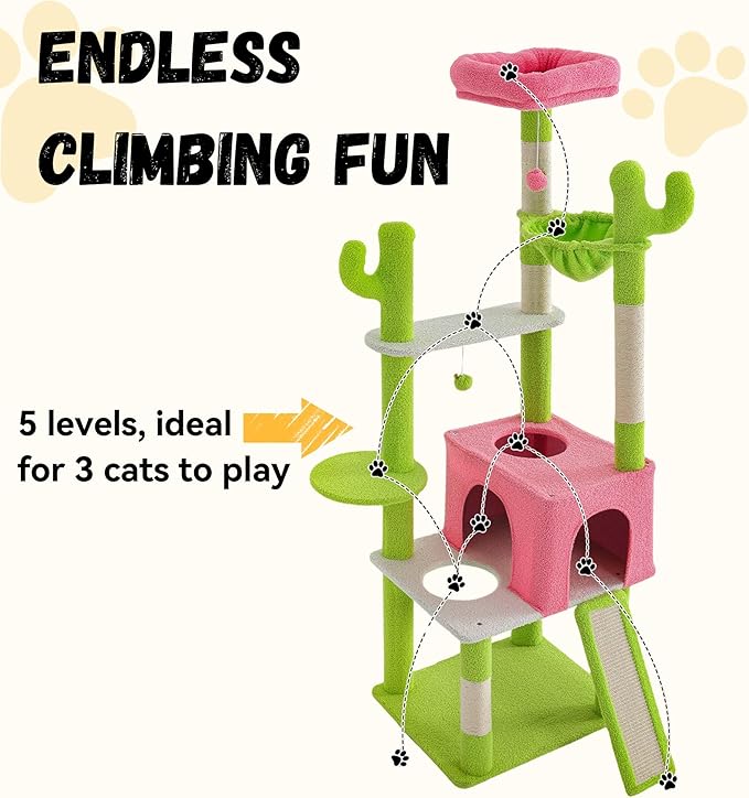 DWVO 68" Tall Cactus Cat Tree: Cats Tower - Image 3