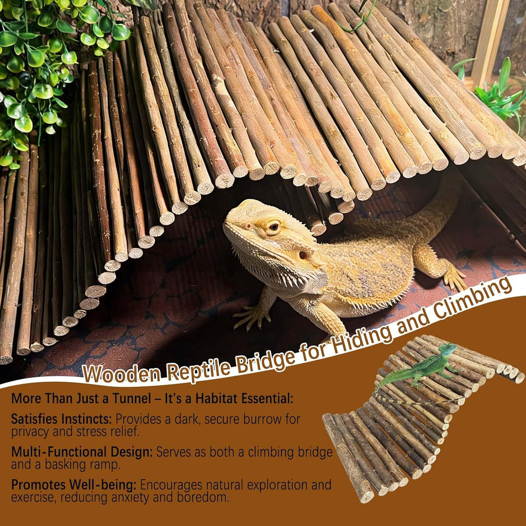 BNOSDM 2PCS Reptile Hideout Wooden Bridge 12.99"x 18.89" Lizard Hide Caves Bearded Dragon Habitat Accessories for Gecko Snake Frog Chameleon Iguana Tortoise