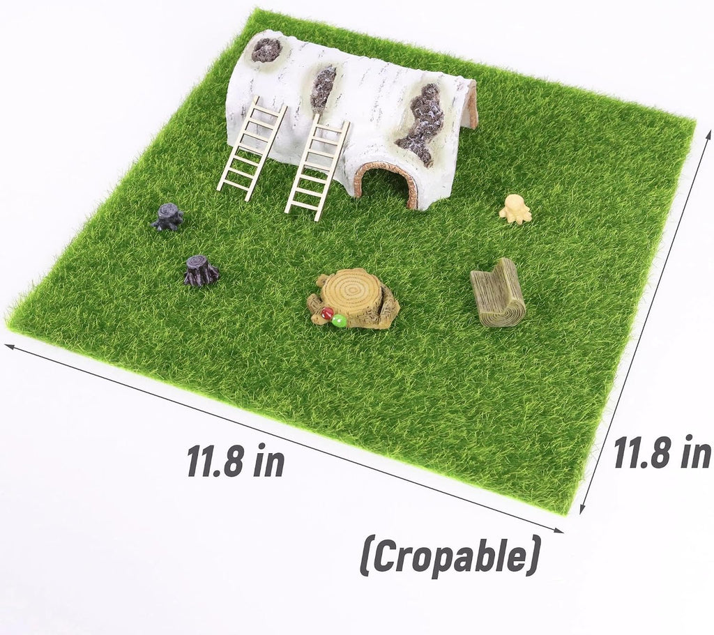 9 Pack Jumping Spider Habitat Decor Set with 11.8" x 11.8" Fake Grass Base, Faux Tree Bark Jumping Spider Hideout, Mini Ladders and Log Jumping Spider Décor, Natural Jumping Spider Enclosure Acce