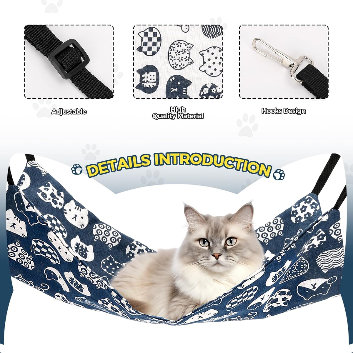 Cat Hammock for Cage Hanging Reversible 2Pack,Pet Hammock Bed Adjustable,Soft Sleeping Hammock for Cats,Ferret,Puppy,Rabbits,Small Animals (L, CAT)