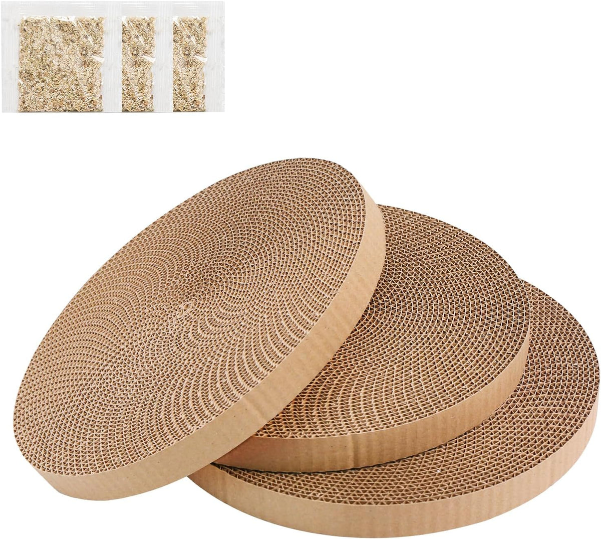 Round Cat Scratcher Refill 10 inch Diameter 7/8 Inch Thickness Circle Cardboard Cat Scratcher Replacement Pads Cat Scratching Boardcat Scratcher Pad for Indoor，3 PCS