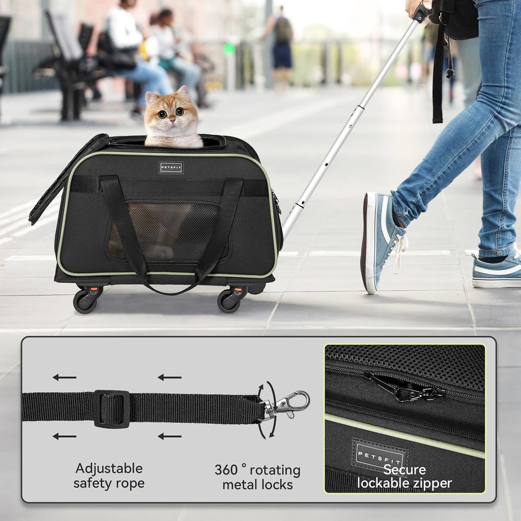 Petsfit Cat Carrier with Wheels, Removable Spinner Wheels, Up to 13 lb