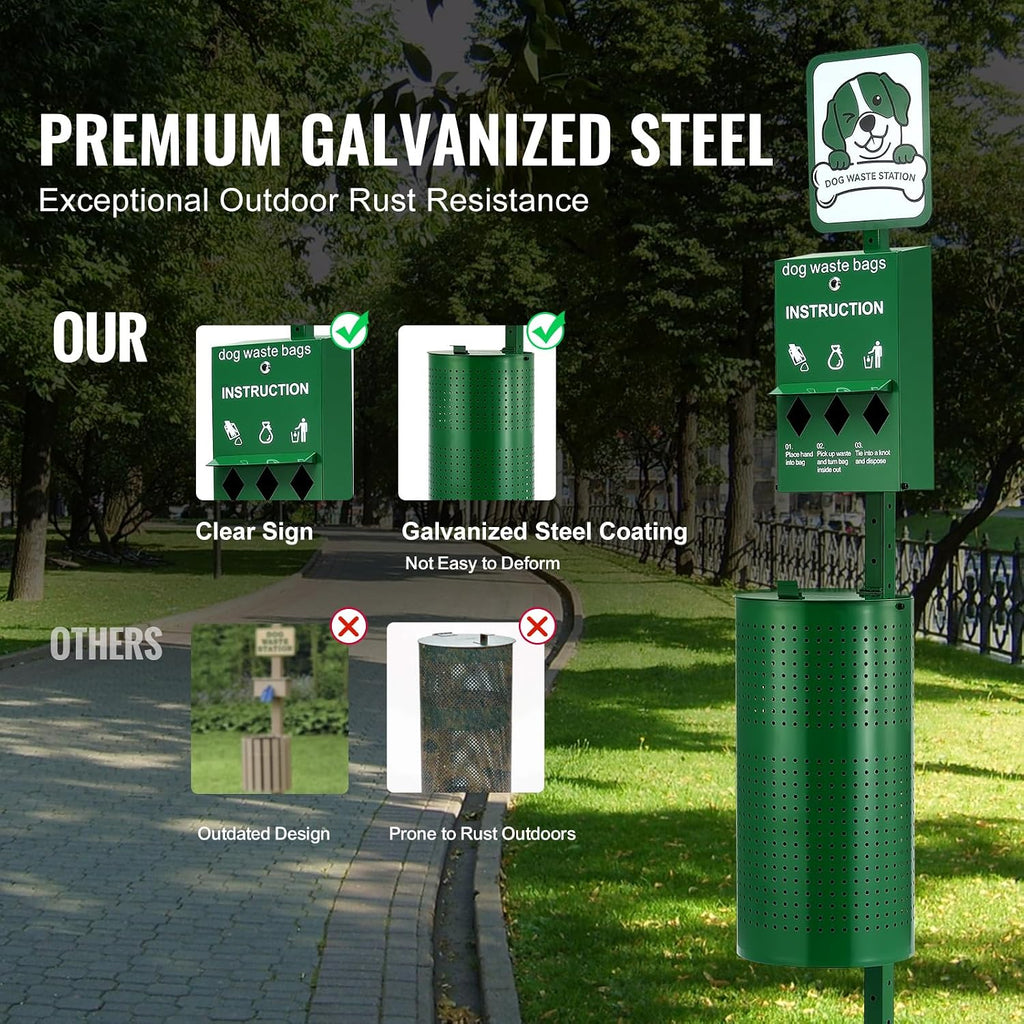 VEVOR Dog Waste Station, Rust-Proof Pet Poop Station with Bags, Can Liners
