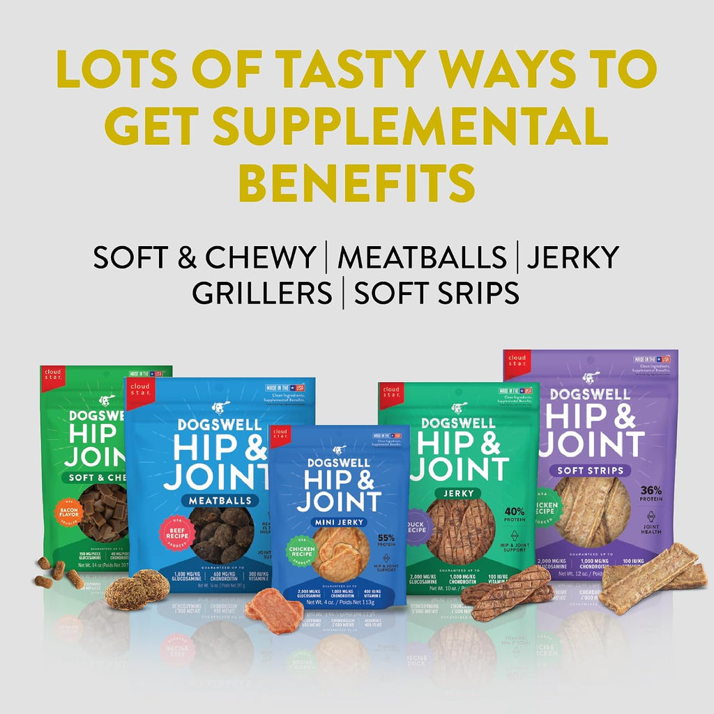 DOGSWELL Hip & Joint Grillers Dog Treats, Adult, Chicken, 12 oz Bag