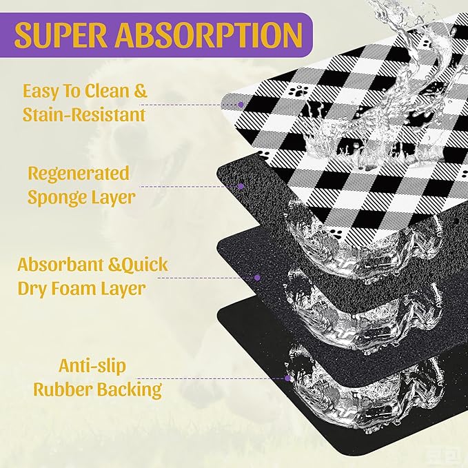 Cat Checked Plaid Dog Cat Food Mat, Absorbent Feeding Mat - Image 3