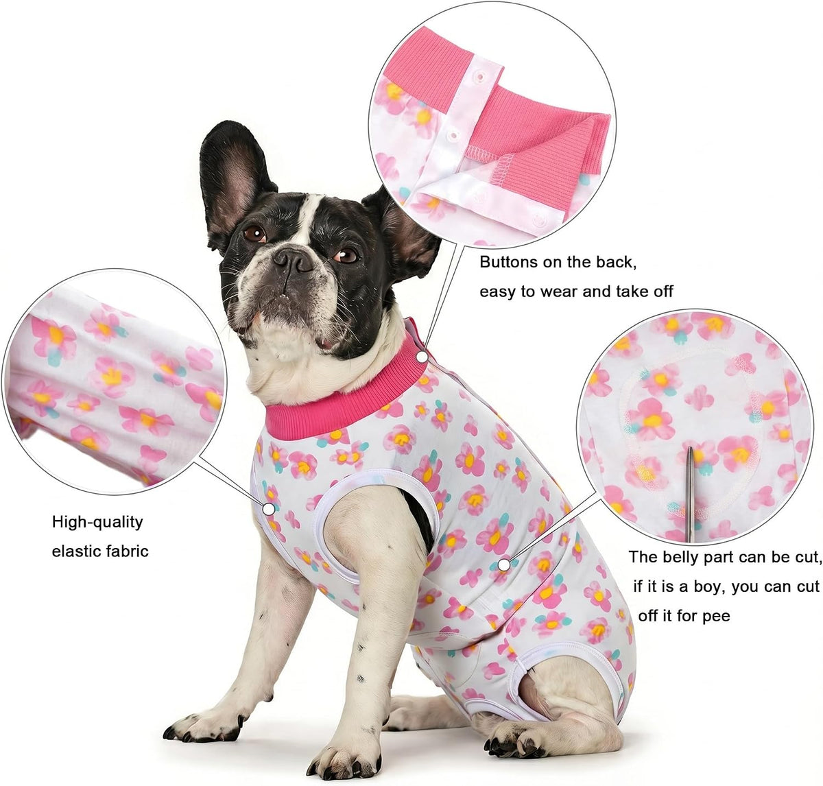 2 Packs Pet Dog Recovery Onesie Suit for Dogs Cats After Surgery,Dog Abdominal Wounds Bandages Cone E-Collar Alternative. (White Flower, S)