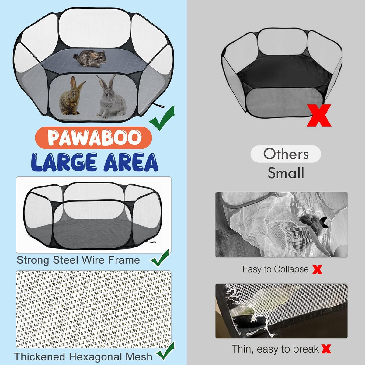 Pawaboo Small Animals Playpen with Pad, Black/Gray