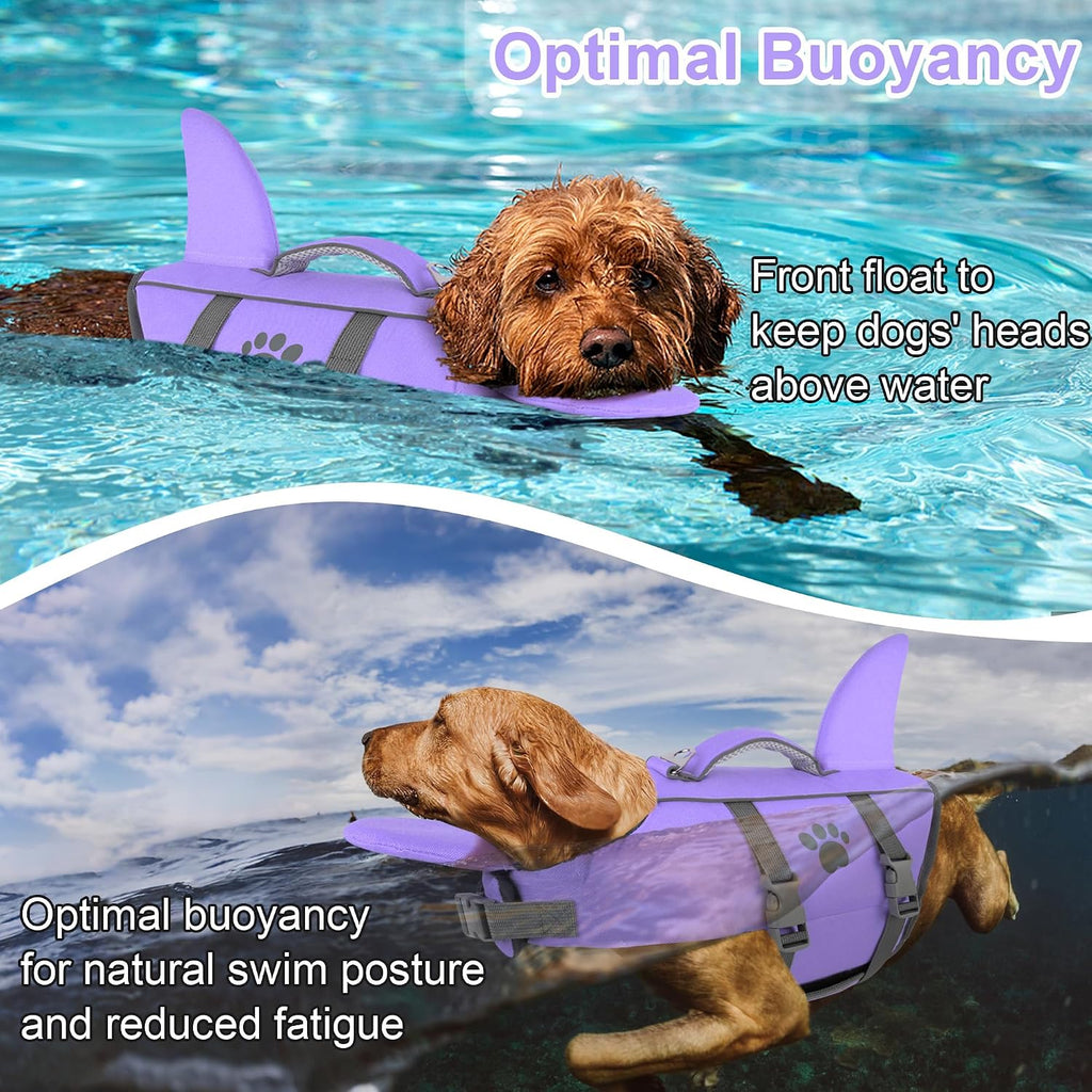 Dogcheer Dog Life Shark Jacket with Chin Float, Dog Swim Vest, Purple-L