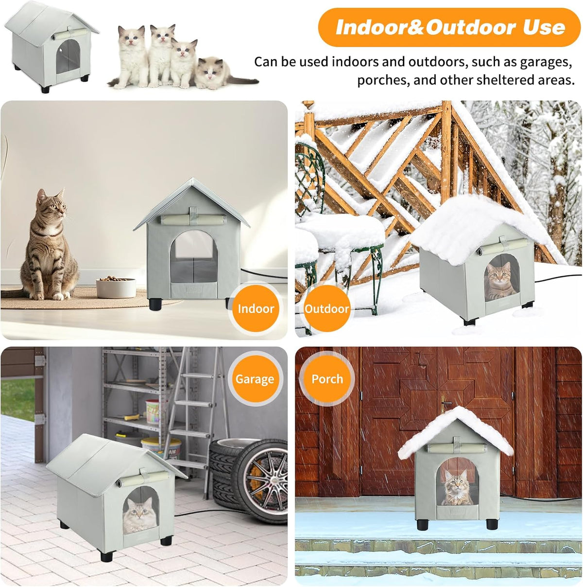 Heated Cat Houses in Winter Waterproof, Elevated Heated Outdoor Cat House Insulated Outside Feral Cat House Shelter with Escape Door for Cats or Small Dogs (Grey, Small (13.4"x16.9"x18.5"))