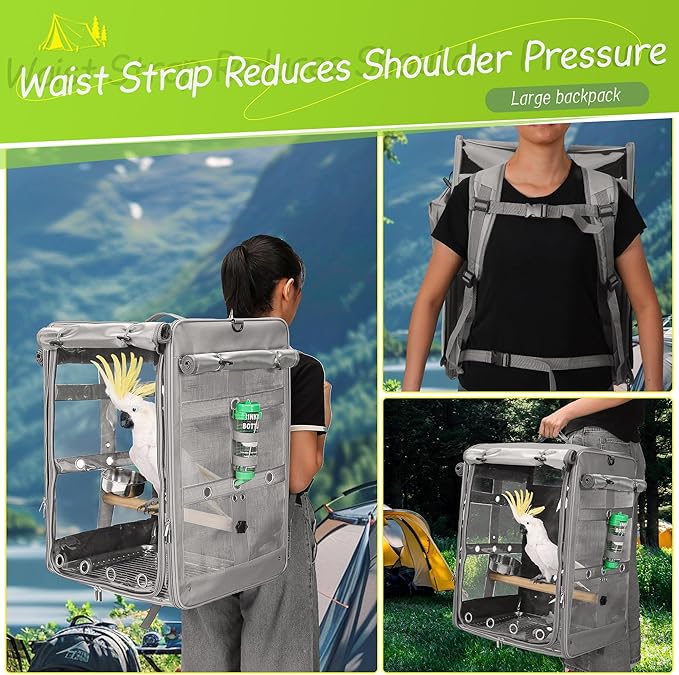 Suertree Bird Carrier Travel Cage, Cockatoo Carrier, Parrot Travel Backpack - Image 4