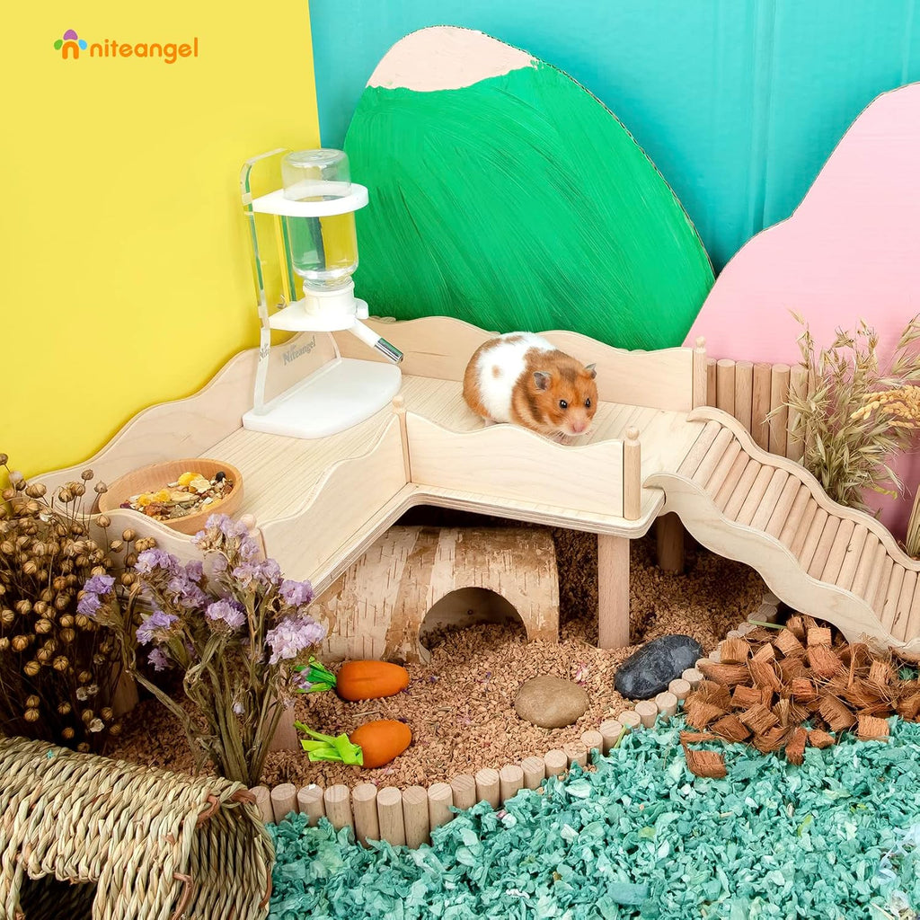 Niteangel Hamster Play Wooden Platform & Multi-Chamber Series Maze Fence for Dwarf Syrian Hamsters Gerbils Mice Degus or Other Small Pets (for 2 Chamber Hideout-Large)