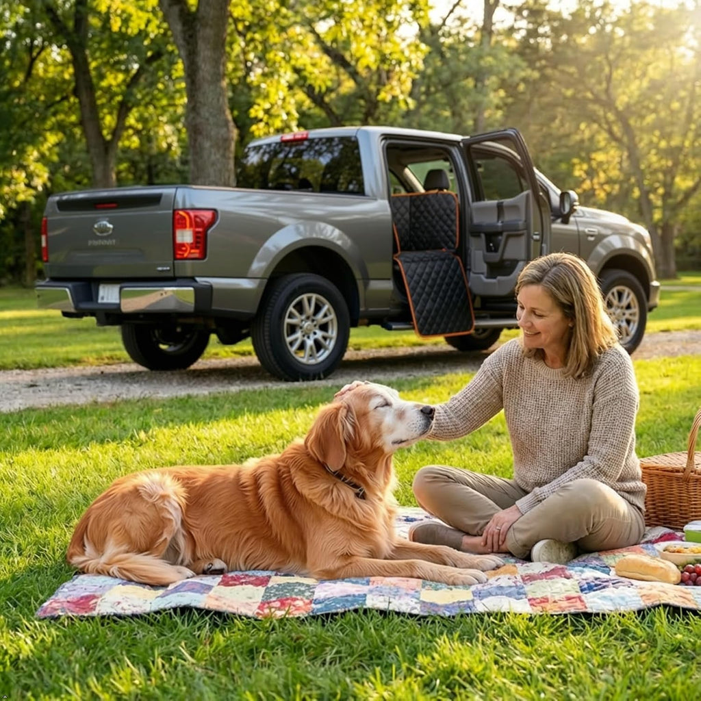 Dog Seat Cover for Trucks with Flip-Up Rear Seats, Full-Coverage Floor-Style Hammock for Large Dogs, Waterproof Nylon Oxford Protector for Full-Size Crew Cab F-150, Silverado, Sierra and Ram