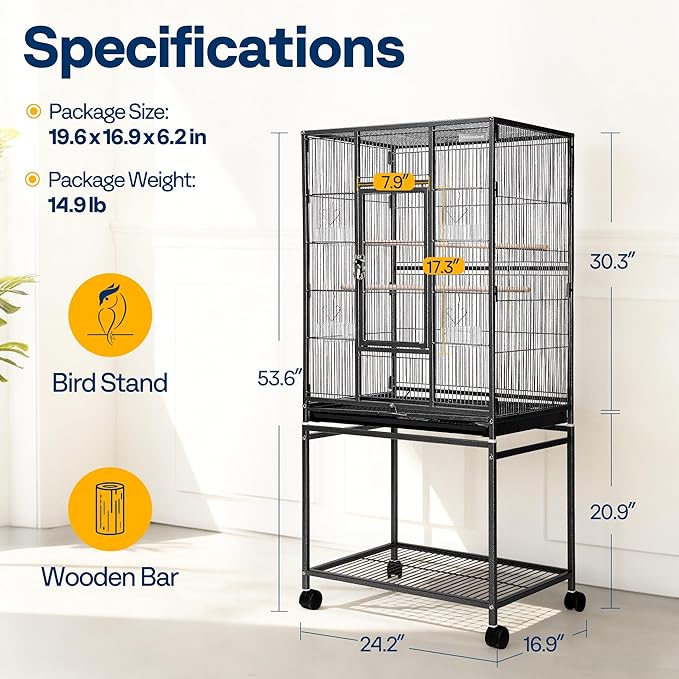 VIVOHOME 54 Inch Wrought Iron Large Bird Flight Cage - Image 7