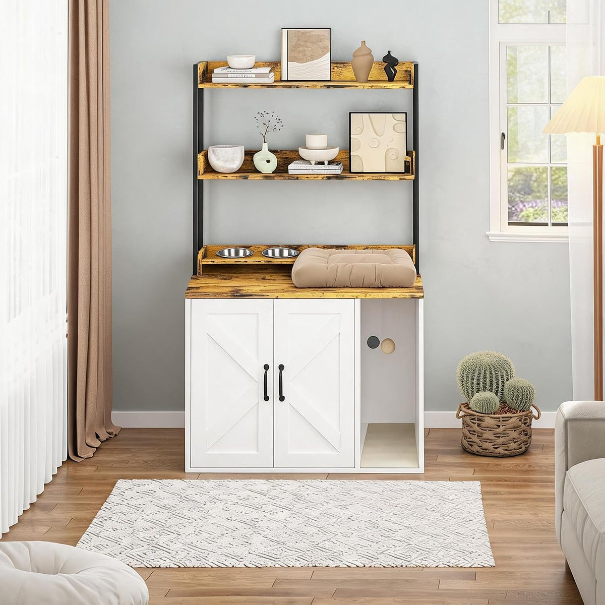 55" H Large Cat Litter Box Enclosure Cabinet with Storage Shelves