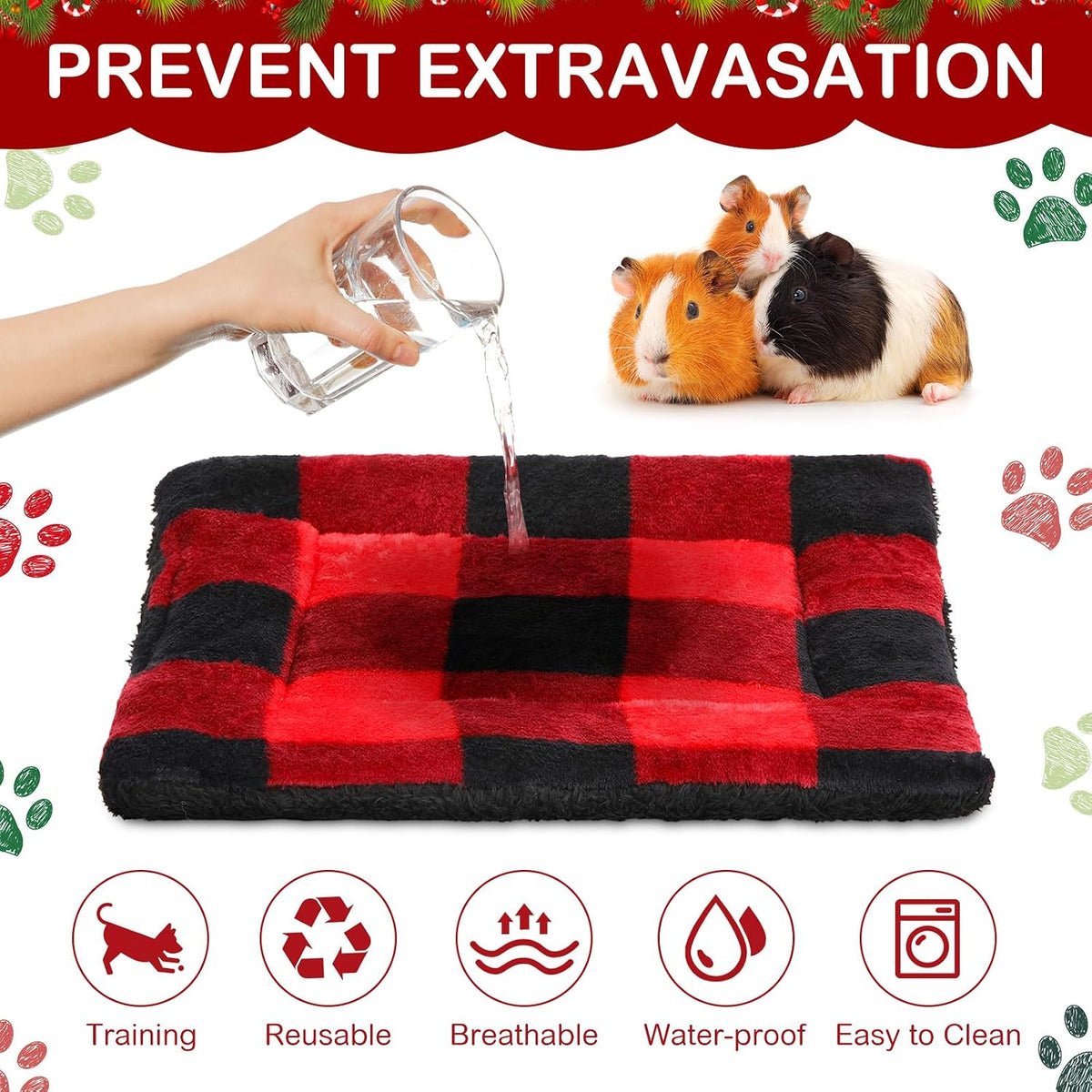 Haull 4 Pcs Waterproof Guinea Pig Bedding Mat, Christmas Plaid, 13 x 10