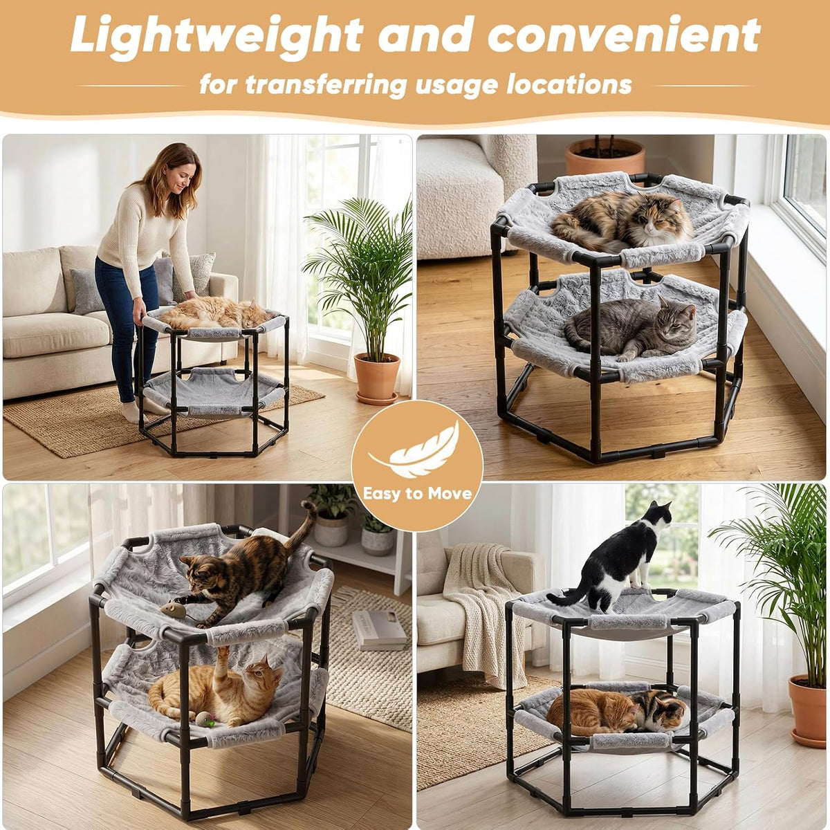 Elevated Cat Hammock Bed, Hexagon Raised Cat Bunk Bed Swing Cot Chair Seat