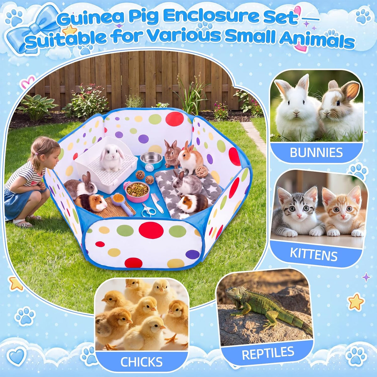 12 Pcs Bunny Starter Kit Gift, Bunny Grooming Set, Blue, Dot