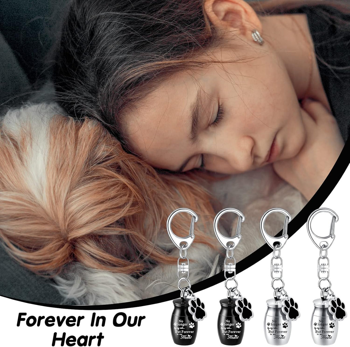 Sasylvia 4 Pcs Pet Urns Keychain Pet Ashes Keychain Dogs Keepsake Cremation Jewelry Stainless Steel Dog Paw Charm Ashes Holder with 4 Storage Bags for Cats Memorial