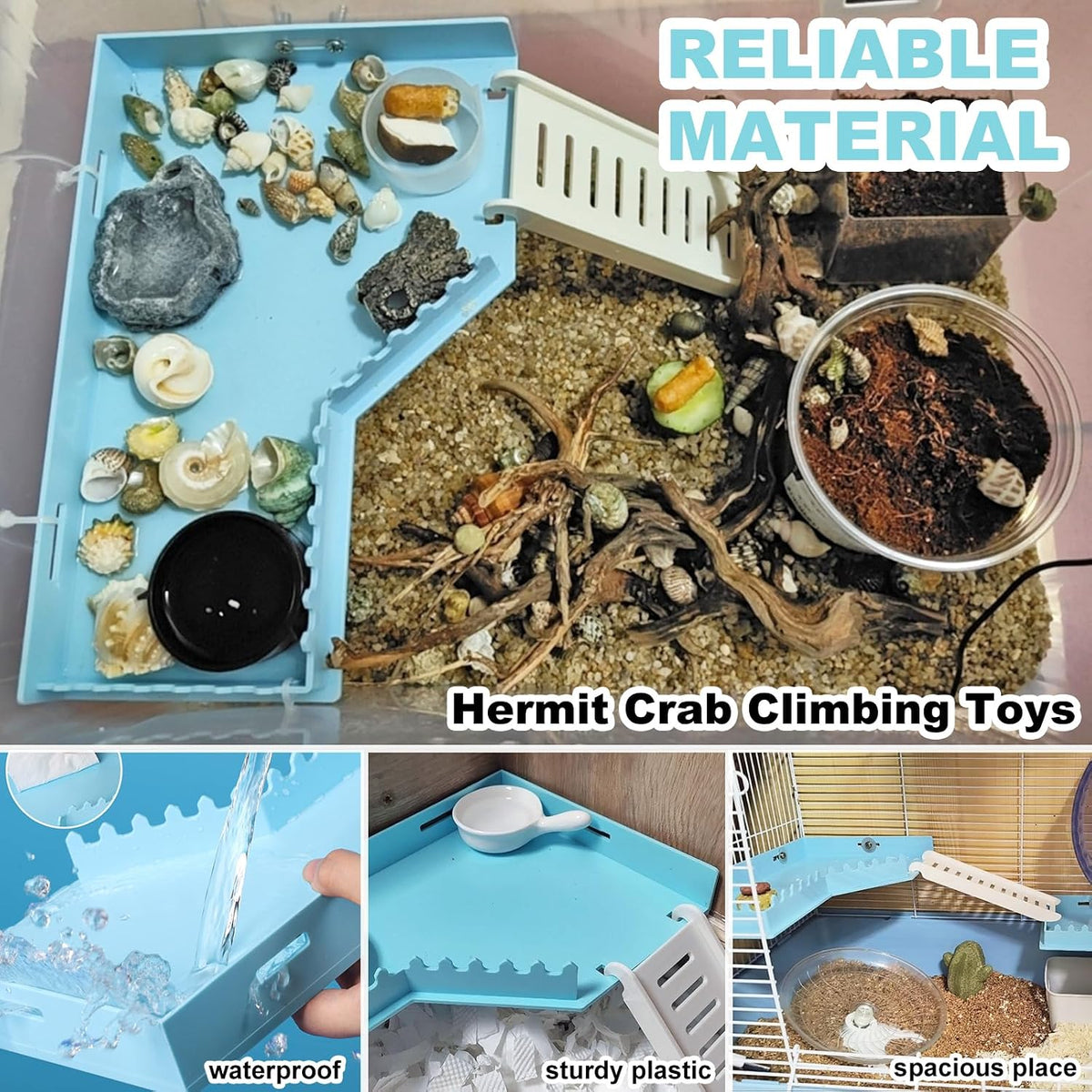Hermit Crab Accessories - Platform with Ladder and Food Dish, Hermit Crab Climbing Toys, Habitat Supplies and Tank Accessories for Reptiles, Hamsters, Geckos, Small Lizards