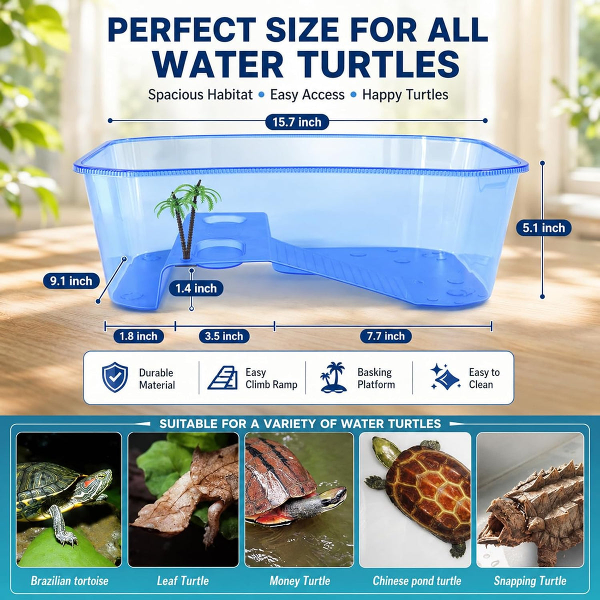 Rypet Small Turtle Tank Aquarium(Excluding Accessories) Blue