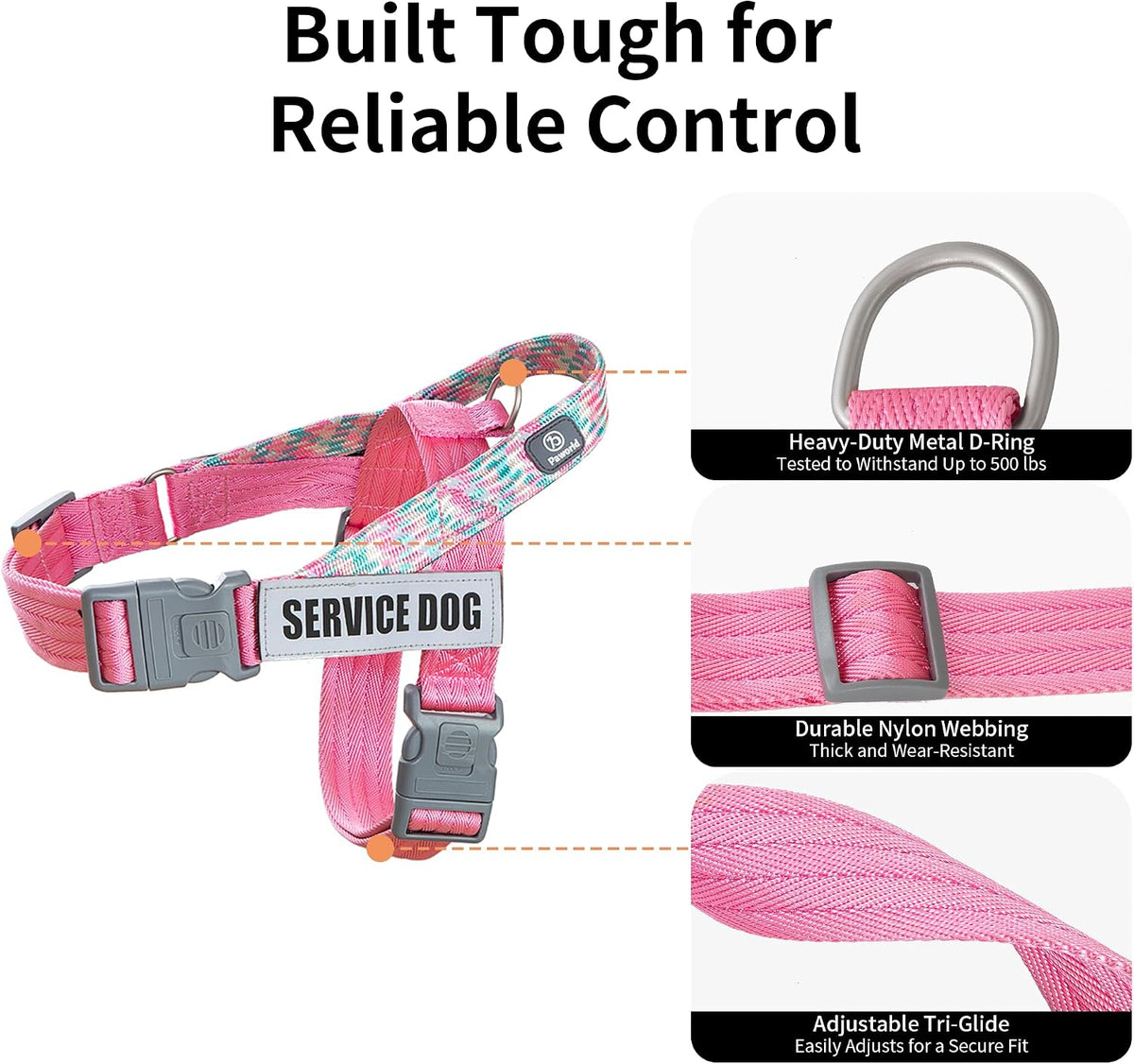 No Pull Dog Harness and Leash Set, Australian Dog Harness, Service Dog Harness with Handle and 4 Reflective Patches, Adjustable Training Vest for Small, Medium and Large Dogs (Pink,XS)