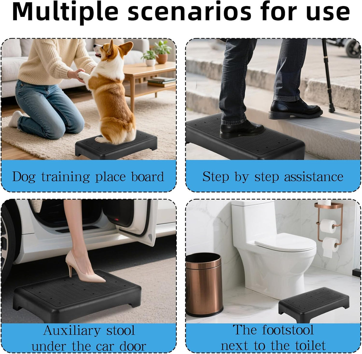 Dog Training Place Board with Whistle, Non-Slip Portable Dog Platform for Agility, Puppy Training Equipment for Small Medium Dogs 17.3"x13.4"x3.8" (Black)
