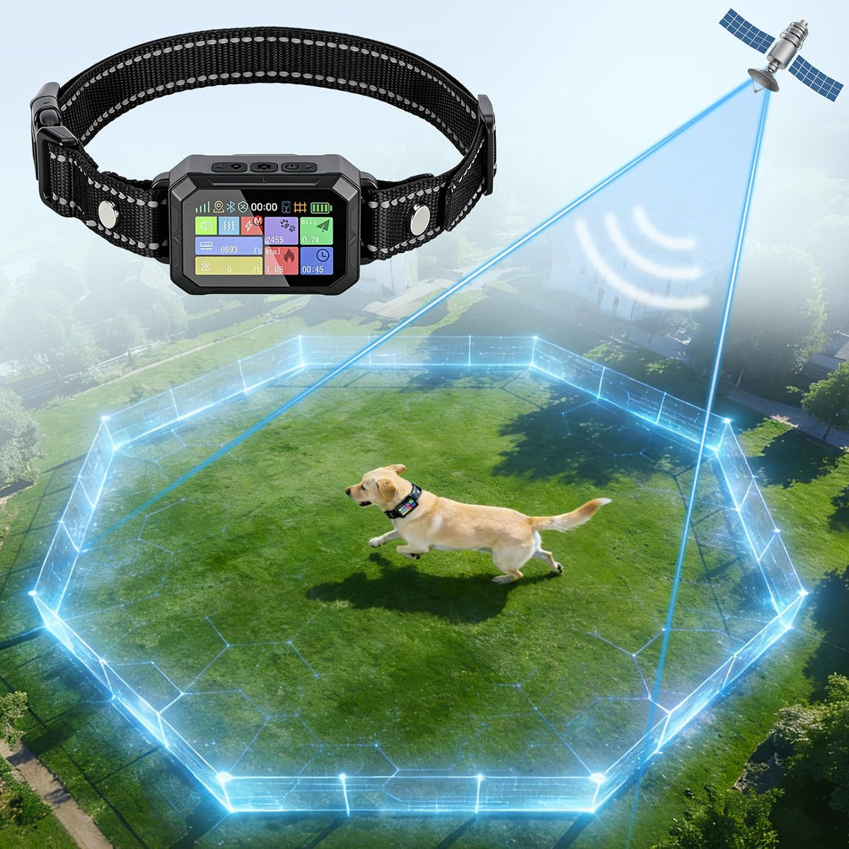 GPS Wireless Dog Collar Fence System - No Monthly Fee App Control, Custom Polygon Boundary & Remote Training, Free Phone Tracker for Up to 5 Pets, Virtual Electric Fence for Dogs