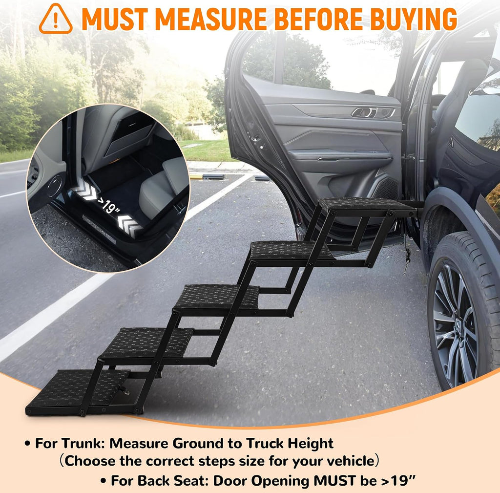 Foldable Dog Steps for Car SUV Truck - 5-Step Wide Stairs for Large Dogs